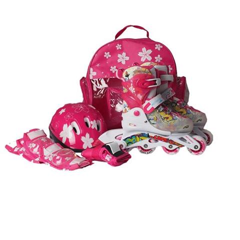 Zestaw łyżworolki PW 116AF,kask,kpl ochraniaczy,plecak różowy Kiddy Mechanics